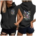 thumbnail image 1 of Tops for Women Clearance under $5 Sleeveless Printed Pocket Hat Rope Hooded Top Black L, 1 of 5