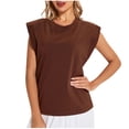 thumbnail image 1 of Tops for Women Crew Neck Cap Sleeve&nbsp;dressy T-Shirt Summer Fashion Casual Loose Tee,Brown,XL, 1 of 4
