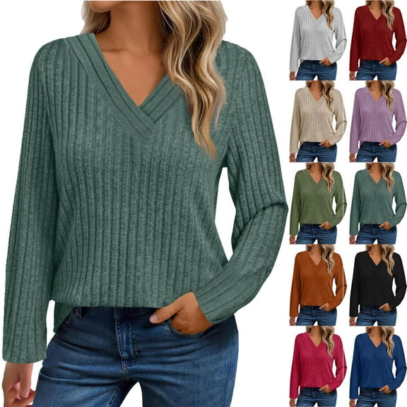 Tops for Women Crew Neck Long Sleeve Shirts Fall Blouses Casual Basic Tee Ndbuld ,Navy,S
