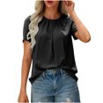 thumbnail image 1 of Tops for Women Crewneck Solid Color Pleated Puff Sleeve T-shirt Ladies Beach Blouse Tunic Tops Women's Summer Clothes, 1 of 6