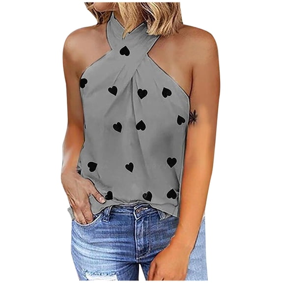 Tops for Women Criss Cross Sleeveless Tank Top Print Casual Loose Fit Summer Beach Going Out Tee Shirt