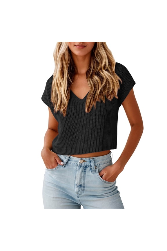 Tops for Women Crop Wide Neck Cap Sleeve Short Alternative Crop Tops for Women,Black,L