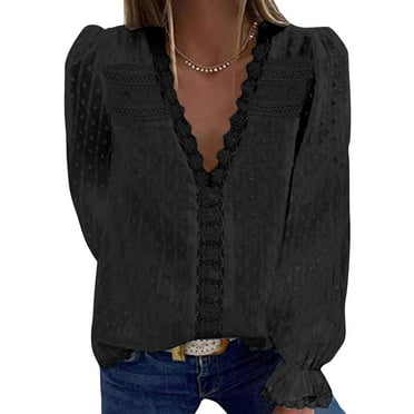 Tops for Women DYTTDG Women's Fashion Chiffon V-Neck Long Sleeve T-Shirt Casual Loose Pullover Cute Tops Discount