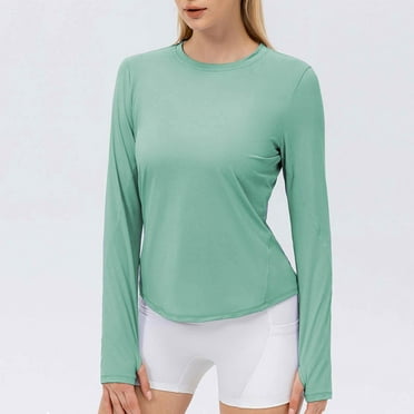Tops for Women DYTTDG Women's Fashion Solid Color Round Neck Long Sleeve T-Shirt Casual Loose Fitness Yoga Running Pullover Basic Tops Discount