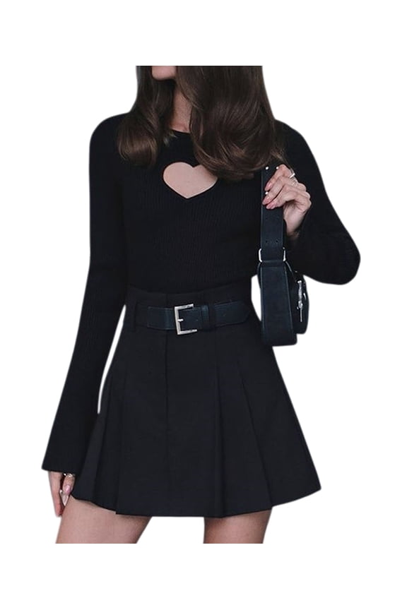 Tops for Women Fall Clothes Long Sleeve Cutout Keyhole Neck Top Ribbed Knit Shirts