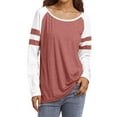 thumbnail image 1 of Tops for Women Fashion Striped Color Block Crew Neck Long Sleeve Pullover Tunic Shirts Relaxed Fit Casual Workout Basic Casual Outfits Clothes 2025, 1 of 6