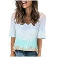 thumbnail image 1 of Tops for Women Gradient Color Fashion Tees Casual Neck Loose Cute T Shirt Five Quarter Sleeved Ladies Top, 1 of 3