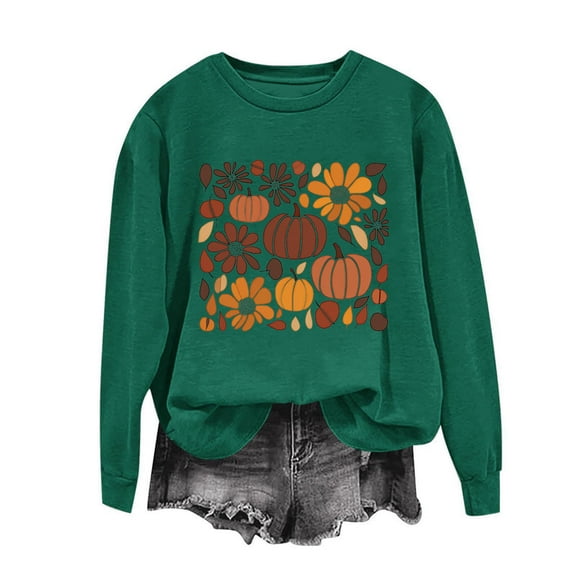 Jackets for Women Pumpkin Printed Long Sleeved Loose Casual Sweatshirt,Womens Sweatshirts Army Green S