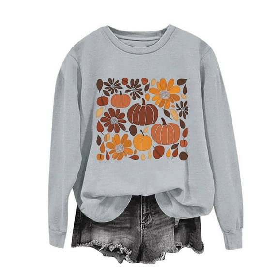 Jackets for Women Pumpkin Printed Long Sleeved Loose Casual Sweatshirt,Womens Sweatshirts Gray S