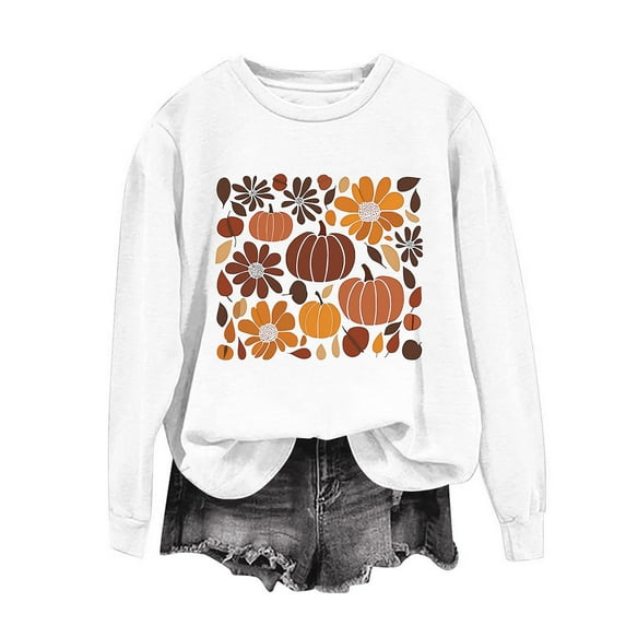 Jackets for Women Pumpkin Printed Long Sleeved Loose Casual Sweatshirt,Womens Sweatshirts White S