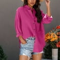 thumbnail image 1 of Tops for Women Lapel Neck Long Sleeves Button Casual Blouse Solid Color T-Shirt Hot Pink L, 1 of 6