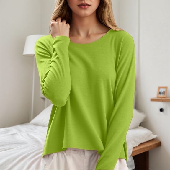 Tops for Women Long Sleeve Crewneck Green Womens Thermal Top Warm Tops for Women Winter Workout Clothes for Women