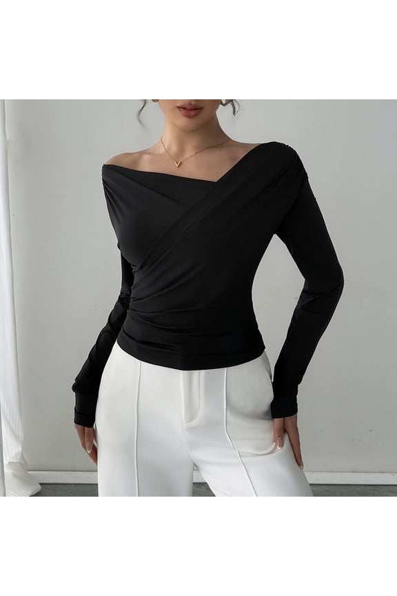 Tops for Women Long Sleeve Half-high Collar Bottom Shirt Shoulder Bottom Top,Plus Size Tops for Women
