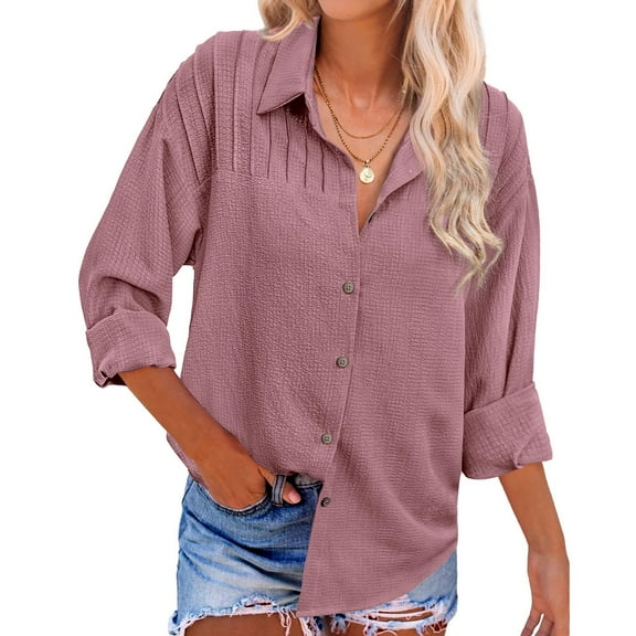 Tops for Women Long Sleeve Pullover V Neck Button Casual Shirts Top