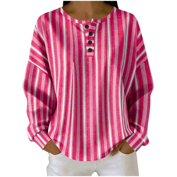 Tops for Women Long Sleeve Round Neck Fashion Printed Loose Casual Comfortable Buttons Blouse