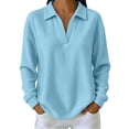 thumbnail image 1 of Tops for Women Long Sleeve Solid Color Casual Waffle Knit Top, 1 of 9