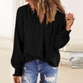 thumbnail image 1 of Tops for Women Long Sleeve V-Neck Solid Casual Loose Lace Patchwork Blouse Black L, 1 of 6