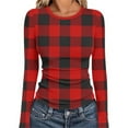 thumbnail image 1 of Tops for Women Long Sleeved Plaid Casual Round Neck Printing Fitting Pit Stripe Blouse Red XXL, 1 of 6
