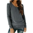 thumbnail image 1 of Tops for Women Long Sleeved Round Neck Solid Color Casual Pullover T-shirt Dark Gray XL, 1 of 6