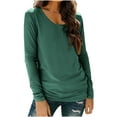 thumbnail image 1 of Tops for Women Long Sleeved Round Neck Solid Color Casual Pullover T-shirt Green XXL, 1 of 6