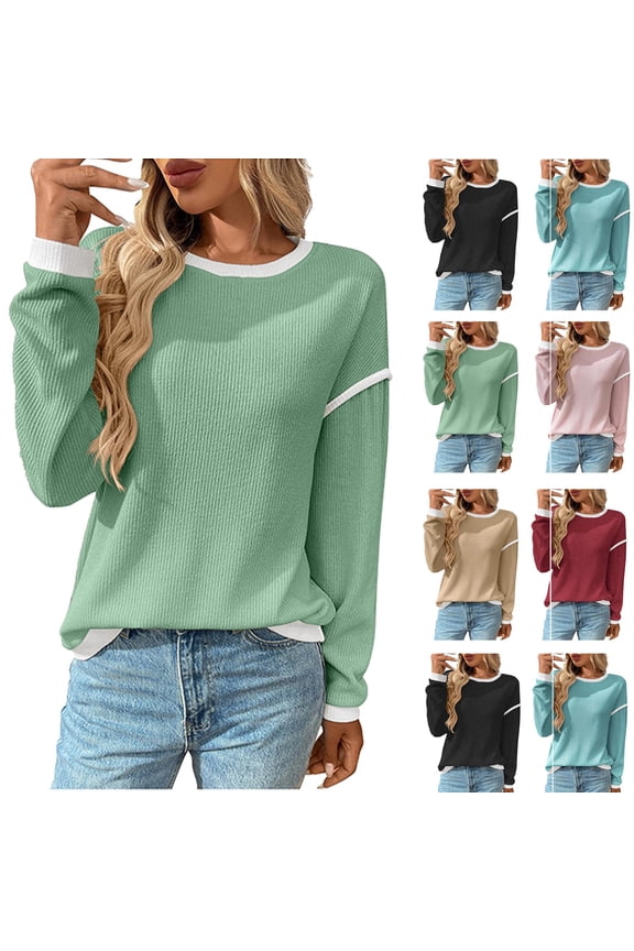 Tops for Women Ndbuld Sweatshirts for Women Crewneck Casual Long Sleeve Shirts Tunic Tops,Green,L