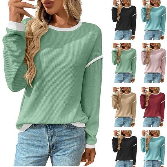 Tops for Women Ndbuld Sweatshirts for Women Crewneck Casual Long Sleeve Shirts Tunic Tops,Green,S