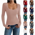 thumbnail image 1 of Tops for Women Ndbuld Women Long Sleeve Top Casual Basic Slim Knit Ribbed T Shirt,Pink,M, 1 of 5