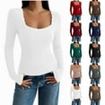 thumbnail image 1 of Tops for Women Ndbuld Women Long Sleeve Top Casual Basic Slim Knit Ribbed T Shirt,White,S, 1 of 5