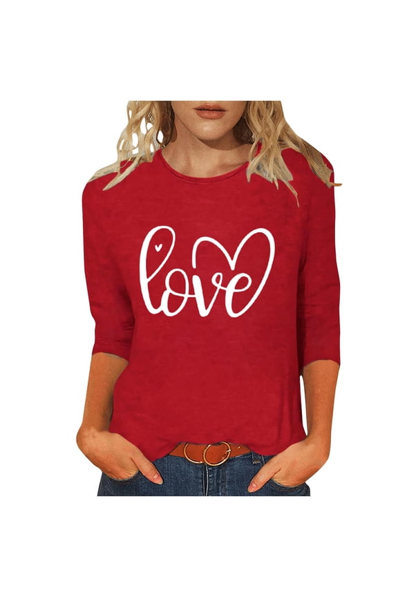 Tops for Women, Oversized Tops for Women Valentines Long Sleeve Tops Plus Size Graphic Tees Outfits Going Out Red S