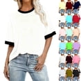 thumbnail image 1 of Tops for Women Patchwork Color Plus Size Round Neck Short Sleeve Base T-Shirt Summer Spring Beach Vacation Shirts for Women, 1 of 5