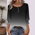 thumbnail image 1 of Tops for Women Plus Size 3/4 Length Gradient Print Button-down T-shirt Three-quarter Sleeve Round Neck Top Black XXL, 1 of 6