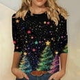 thumbnail image 1 of Tops for Women Plus Size 3/4 Sleeve Christmas Tree Print Christmas Sparkling Colorful Round Neck Top Multicolor6 XL, 1 of 3
