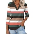 thumbnail image 1 of Tops for Women Plus Size 3/4 Sleeve Lapel Color Block Stripe V-neck T-shirt Black XL, 1 of 6