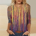 thumbnail image 1 of Tops for Women Plus Size 3/4 Sleeve Round Neck Print Casual T-shirt Multicolor L, 1 of 5