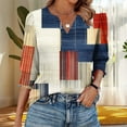 thumbnail image 1 of Tops for Women Plus Size 3/4 Sleeve V-Neck Elastic Cuffs Printed Casual T-Shirt Khaki L, 1 of 6