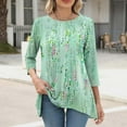 thumbnail image 1 of Tops for Women Plus Size 3/4 Sleeves Printed T-shirt Blouse Round Neck Casual Top,Womens Blouse Green, 1 of 6