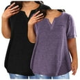 thumbnail image 1 of Tops for Women Plus Size Clearance 2PC V-neck Short Sleeve Solid Color Oversized T-shirt Purple L, 1 of 3
