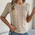 thumbnail image 1 of Tops for Women Plus Size Clearance Short-sleeved Casual Sweater Leaking Navel Round Neck Shirt Khaki L, 1 of 6