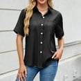 thumbnail image 1 of Tops for Women Plus Size Short-sleeved Lapel Solid Color Jeans Loose Shirt Tops Black L, 1 of 6