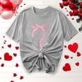 thumbnail image 1 of Tops for Women Plus Size Clearance under $10 Bow Ribbon Short-Sleeved Printed Round Neck Casual T-Shirt Gray L, 1 of 4