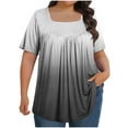 thumbnail image 1 of Tops for Women Plus Size Clearance under $10 Gradient Square Neck Oversized Short Sleeved Printed Pleated Loose Top L-5XL Black L, 1 of 4