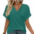 thumbnail image 1 of Tops for Women Plus Size Clearance under $10 Short Sleeve V-Neck Blouse Funny T-Shirt Tops Green L, 1 of 6