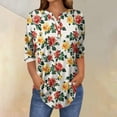 thumbnail image 1 of Tops for Women Plus Size Floral Printing 3/4 Sleeved Button Blouses Round Neck Top Yellow XXL, 1 of 5