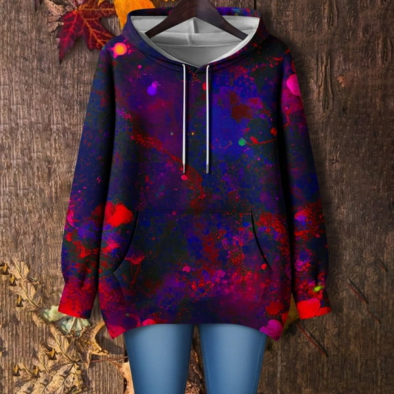 Tops for Women Plus Size Hooded Sweatshirt Long Sleeved Print Loose Off Shoulder Sweatshirt S-5XL,Womens Blouse Purple