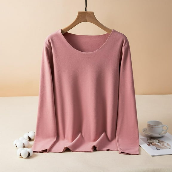Tops for Women Plus Size Long Sleeve Solid Color Reversible De Fleece Thickened Warmth Blouses Pink,Shirts for Women