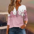 thumbnail image 1 of Tops for Women Plus Size Long Sleeve Zipper Floral Printed Casual Round Neck T-shirt Blouse Pink M, 1 of 5