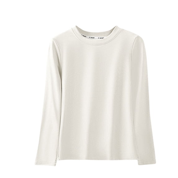 Tops for Women Plus Size Long Sleeved Casual Solid Color Round Neck Sweatshirts White