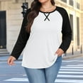 thumbnail image 1 of Tops for Women Plus Size Long Sleeved Color Blocking Round Neck Casual Solid Color Pullover Loose Raglan Top 1-White XXL, 1 of 6