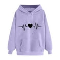 thumbnail image 1 of Tops for Women Plus Size Long Sleeved Hooded Heart Printed Off Shoulder Sweatshirt 1-Purple, 1 of 3