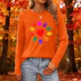 thumbnail image 1 of Tops for Women Plus Size Long Sleeved Printed Round Neck Loose Casual T-shirt Womens Blouse Orange XL, 1 of 6